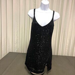 Olivaceous Black Sequin Sleeveless Mini Dress